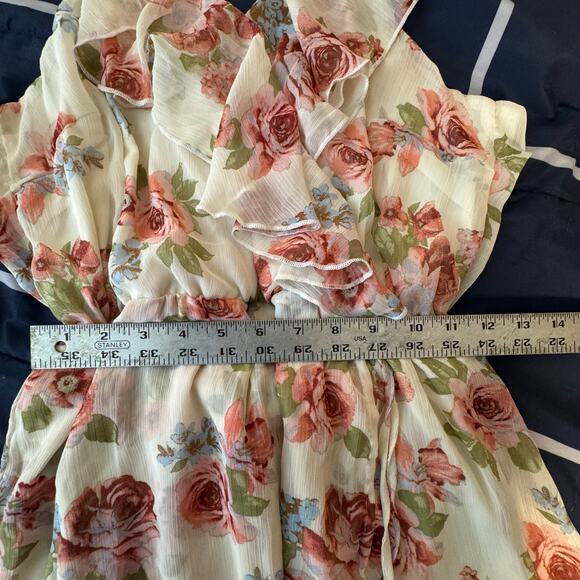 Blush Pink Floral Ruffle Dress – Flowy Sleeveless Boho Sundress Size M - Picture 5 of 6